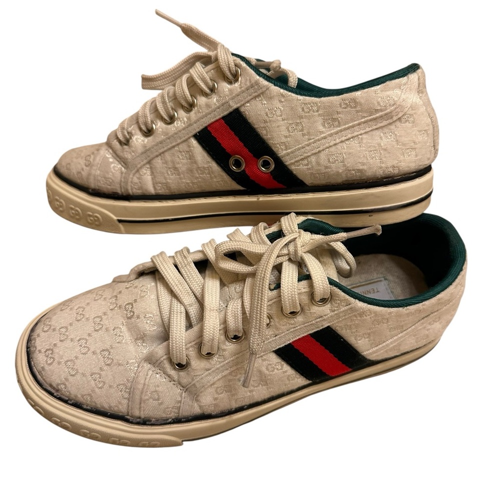 Vintage Gucci Beige tennis 1977 classic monogram Sneakers size 38/39 - Picture 1 of 11